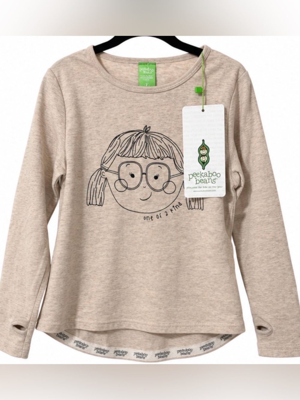 Peekaboo Beans Girls' Beige Graphic Long Sleeve Tee - One of a Kind
